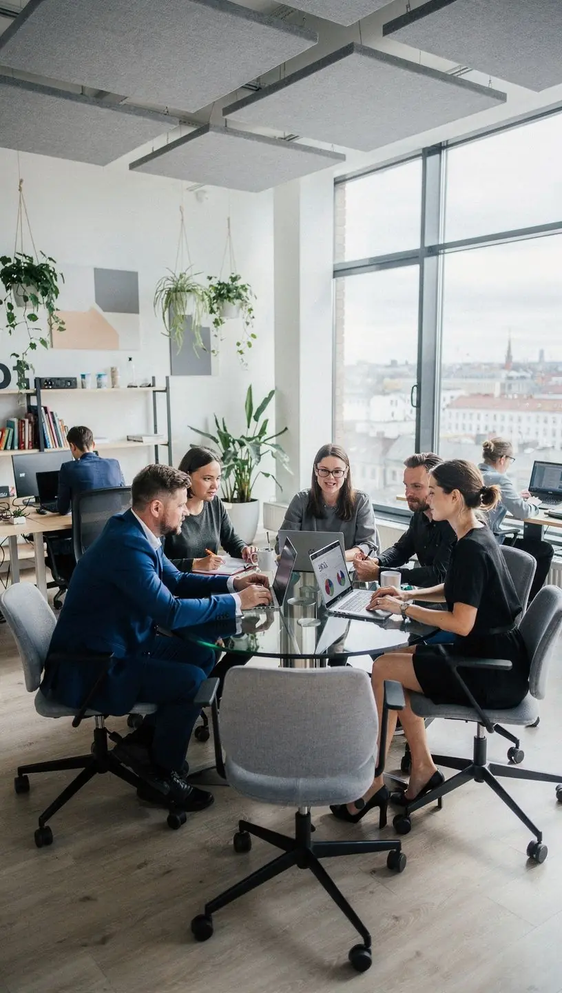 Mugav koosolekuruum, kus on pehmed diivanid ja helisummutavad seinad, et tagada hea akustika.